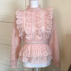 NEW! Blush Pink Structured Blouse w/ Lace Ruffles